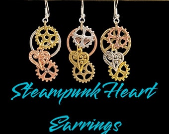 Steampunk Gear Heart Earrings