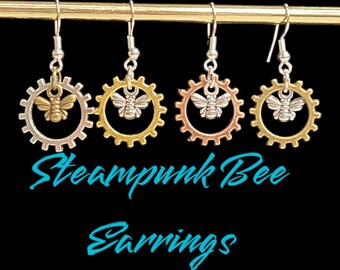 Steampunk Gear Bee Earrings