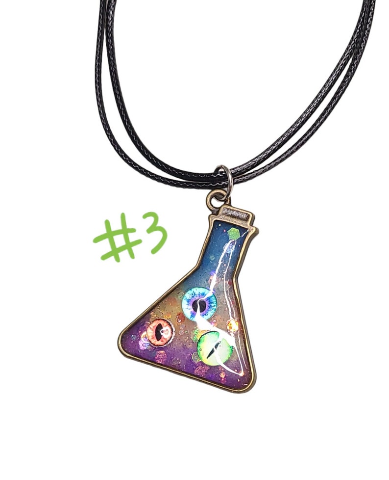 Unique Rainbow Potion Flask Pendant Necklace Glow N the Dark Eye Beaker