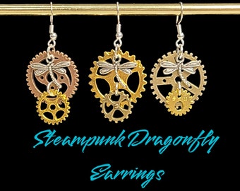 Steampunk Dragonfly Gear Earrings