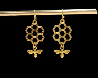 Honeycomb Bee Earrings