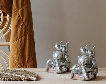 Silver Octopus Bookends, Octopus Ornaments
