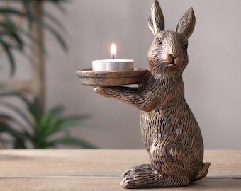 Bronze Hare Rabbit Tea Light Candle Holder - Etsy