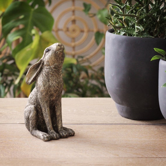 Bronze Moon Gazing Hare Ornament, Rabbit Decor