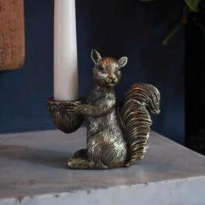 Antique Gold Squirrel Candle Holder