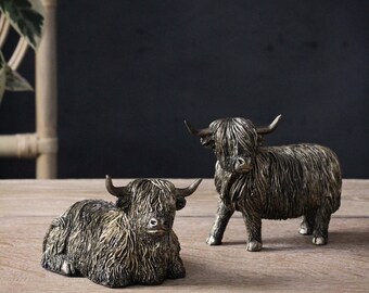 Set of 2 Bronze Highland Cow Ornaments
