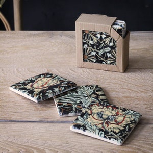 Set of 4 Black Flora Coasters