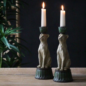 Set of 2 Leopard Candlesticks, Candleholders X2