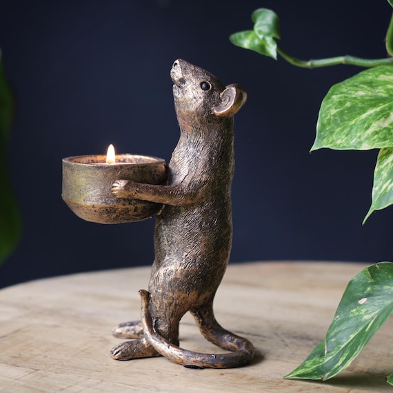 Bronze Mouse Tea Light Candle Holder, Candlestick