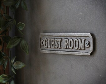 Letrero de pared de metal para habitación de huéspedes, placa