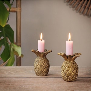 Set of 2 Gold Pineapple Candlesticks, Candleholders x2