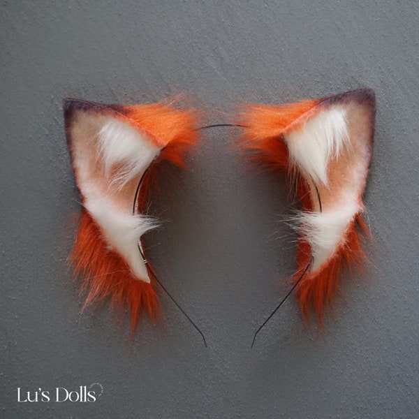 Fox Cos Ears Anime Suit Dress-up Simulation Plush furry Role-play orange red animal cute cat Halloween’s accessories fur-suit hair band pin