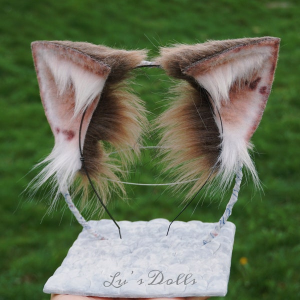 Cat Cos Ears, 3D brown magical ear simulation forest cat furry cosplay role playing handmade fluffy animal fursuit accessories headband