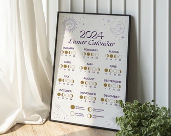 2024 Printable Lunar Calendar / digital download / Moon phases / Astrology