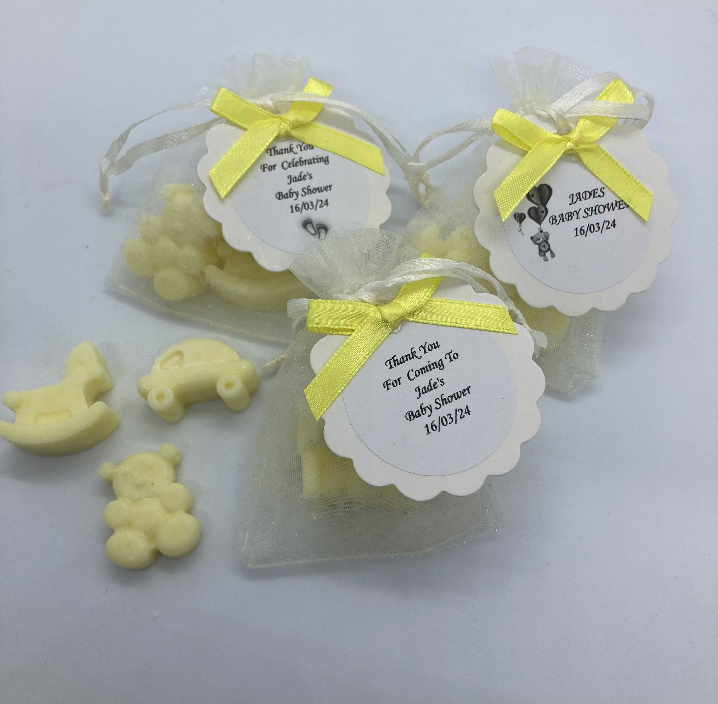 Handmade Baby Shower Soy Wax Melt Favours With Personlised Gift Tag, in