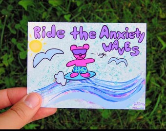 Ride the Anxiety Waves Vinyl Sticker - Mental Health Awareness Art - Anxiety - Laptop Decal
