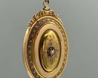 Antikes Victorian Gold Medaillon , Biedermeier Gold mit Perle , Victorianisch Foto Locket , Schaumgold oval Edwardian Schmuck Handarbeit