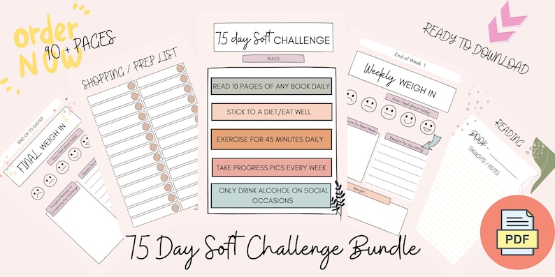 75 Day Soft Challenge Template Bundle editable &amp; Printable Use for 75 ...
