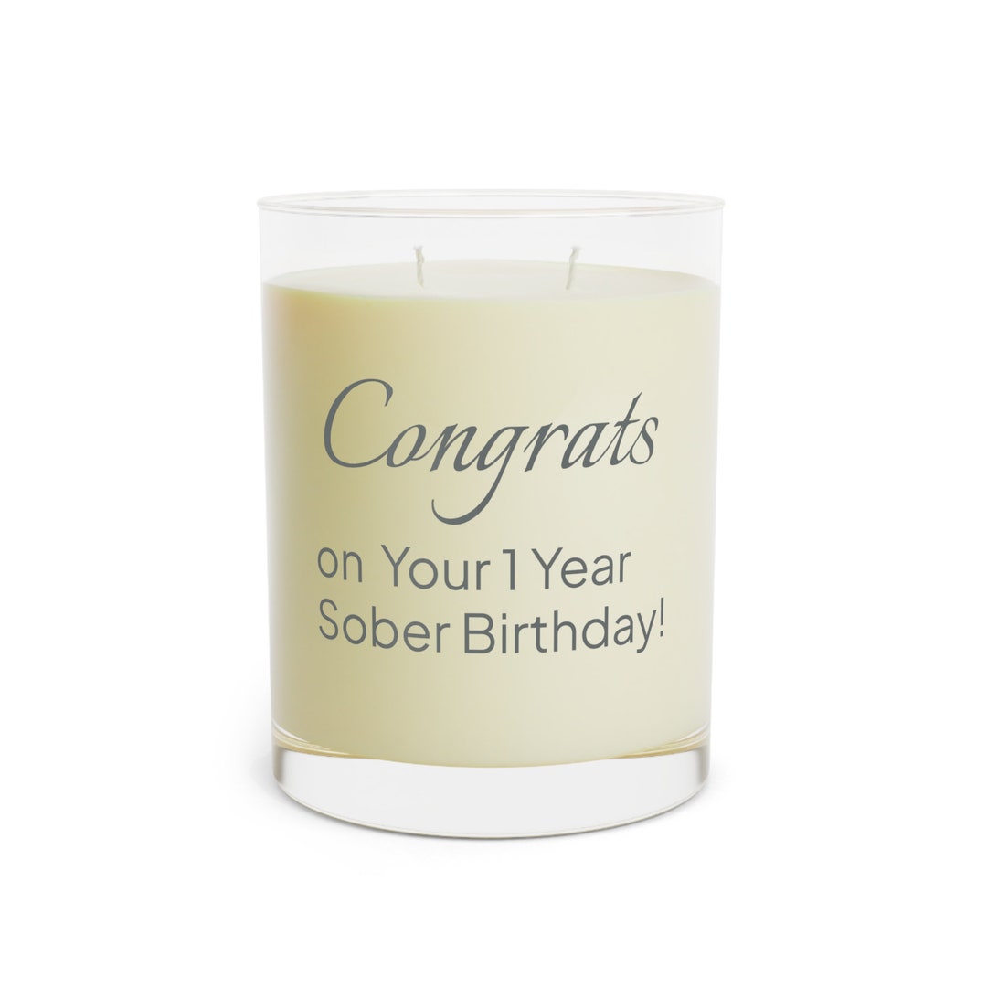 White Tea and Fig Scented Candle Full Glass, 11oz, Happy Sober Birthday