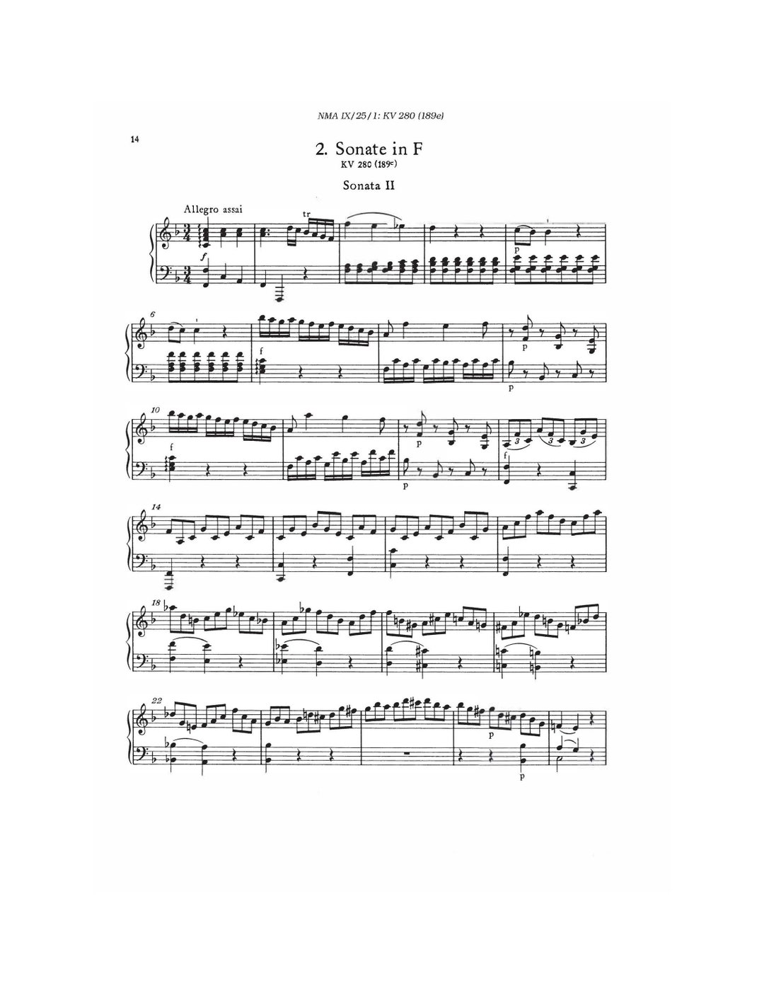 Mozart Piano Sonata No. 2 in F Major, K. 280189e Piano Sheet Music