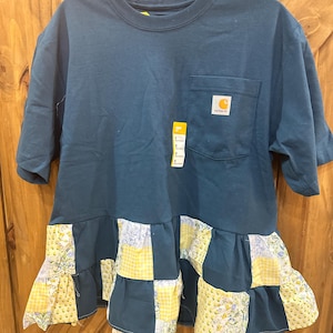 Patchwork Country Tee | Cute Sewn Trendy Shirt | Carhartt Brand Size S | Western Wear | Handmade l Custom Tshirt | One Of A Kind l Unique |