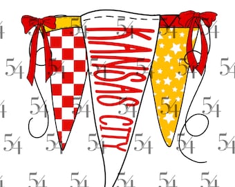 Kansas City Pennant Flags PNG | Football Season | Digital Download | Adorable | DTF Design | Sublimation | Ready to Print | Game Day Wear |