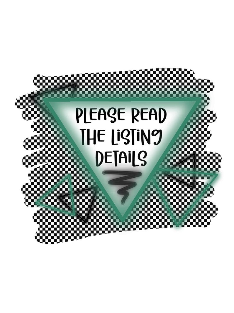 May include: A green triangle with a black checkered background. The triangle has the text "PLEASE READ THE LISTING DETAILS" inside.