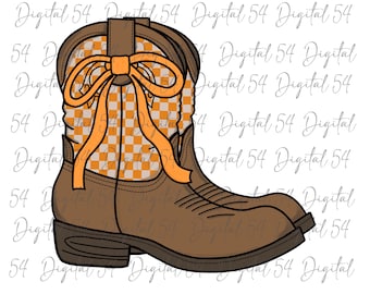 Boots PNG | Country | Digital File | Ready to Print | Checkered Print | Orange Boots | Printable Design | Instant Download | Game Day