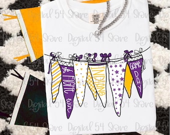 Indios PNG / Morado y amarillo / Archivo digital / ¡Ve y gana! / Banderín personalizado / Impresión bonita / Deportes universitarios / Mascota escolar / Espíritu escolar