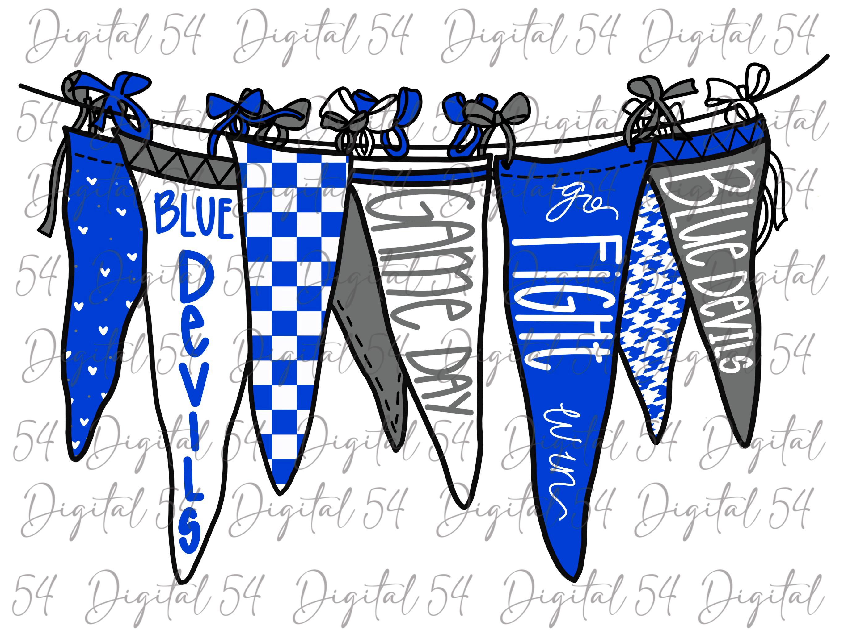 Blue Devils PNG | Blue White | Digital File | Go Fight Win | Custom Pennant | Checker Print | College Sports | School Mascot | School Spirit