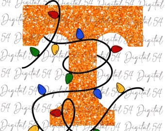 Orange T Christmas Lights PNG | Orange and White | Digital File | Holiday College | Checker | College Spirit | Bonus File Included | Festive