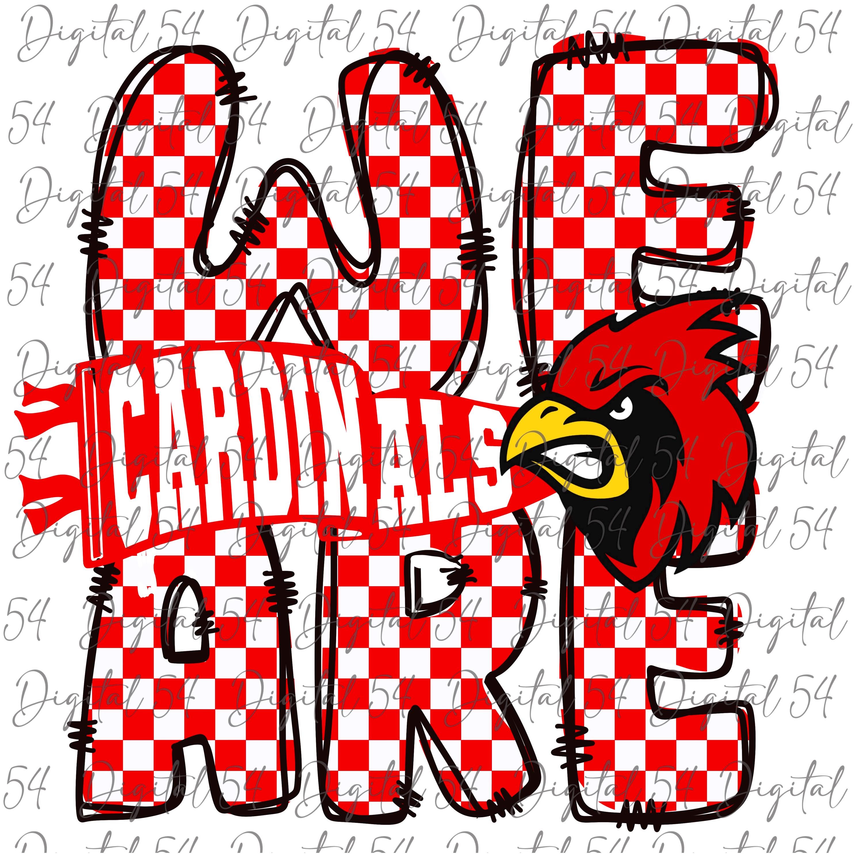 We Are Cardinals PNG | Banderín ajedrezado rojo y blanco | Go Fight Win Espíritu escolar Diseño digital