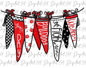 Bulldogs PNG | Red White | Digital File | Go Fight Win | Custom Pennant | Checker Print | College Sports | School Mascots | School Spirit |