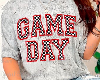 Game Day PNG | Red Sequin | Digital File | Ready to Print | Checkered Print | Red and White | Printable Design | Instant Download | Trendy