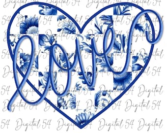 Love PNG | Digital Download | Wedding File | Custom | Love PNG | Trending PNG | Printable | Blue Floral Wedding | Trendy Chinoiserie Heart