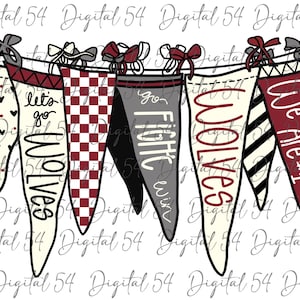 Wolves Pennant PNG | Cute Print | Digital Download | I Can Create a Custom Team or Color for You | School Spirit | Custom | Cute and Trendy
