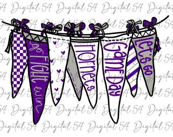 Hornets PNG / Morado / Archivo digital / ¡Ve y gana! / Banderín personalizado / Impresión de cuadros / Deportes universitarios / Mascotas escolares / Espíritu escolar / Lindo