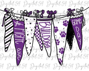 Bulldogs PNG / Azul Blanco / Archivo Digital / Ve y Gana / Banderín Personalizado / Impresión de Cuadros / Deportes Universitarios / Mascotas Escolares / Espíritu Escolar /
