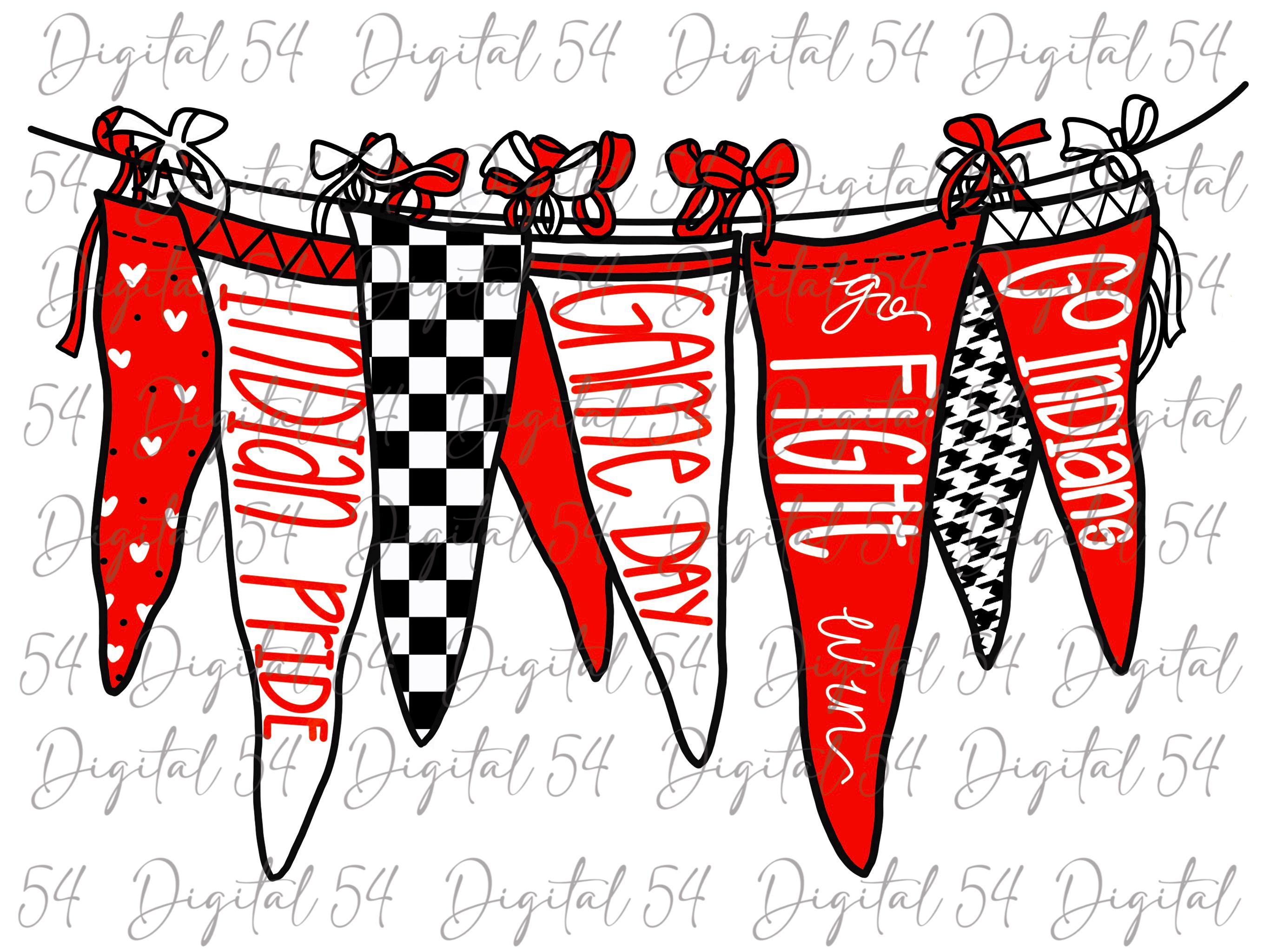 Indians PNG | Red White | Digital File | Go Fight Win | Custom Pennant | Checker Print | College Sports | School Mascots | School Spirit |