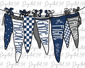 Falcons PNG / Blu Bianco / File digitale / Vai, combatti e vinci / Gagliardetto personalizzato / Stampa a scacchi / Sport universitari / Mascotte della scuola / Spirito scolastico