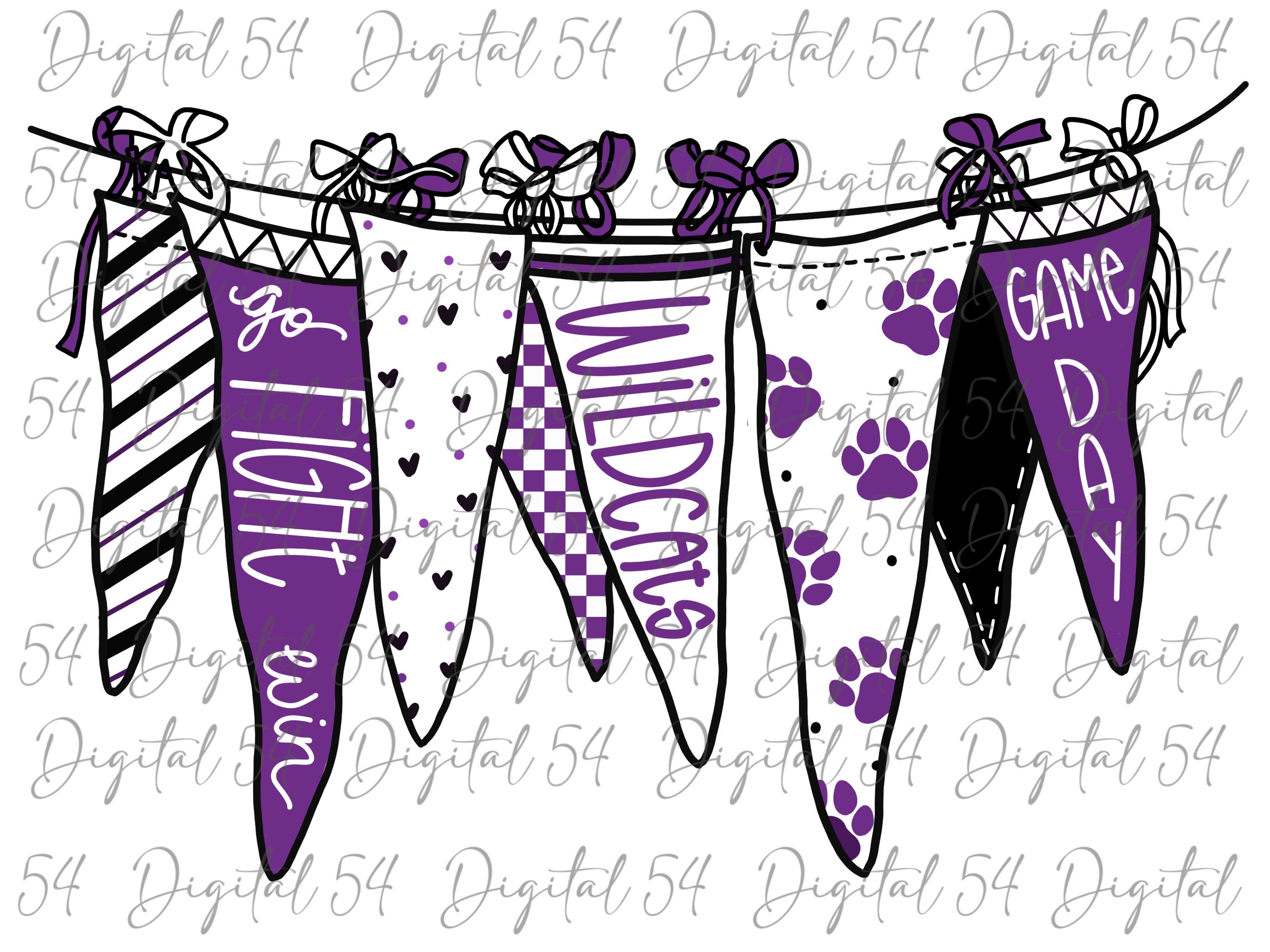 Wildcats Pennant PNG | Cute Print | Digital Download | School Spirit | Custom PNG | Purple | Mascot | Printable | Trending | Fan Favorite