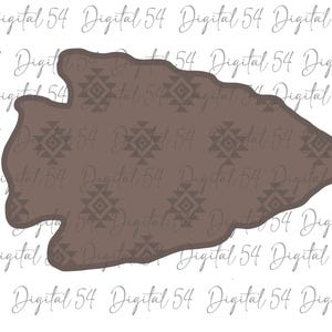 May include: A brown arrowhead shape with a geometric pattern. The arrowhead is isolated on a white background.