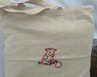 Hand Embroidered Fruit Cows Tote Bag