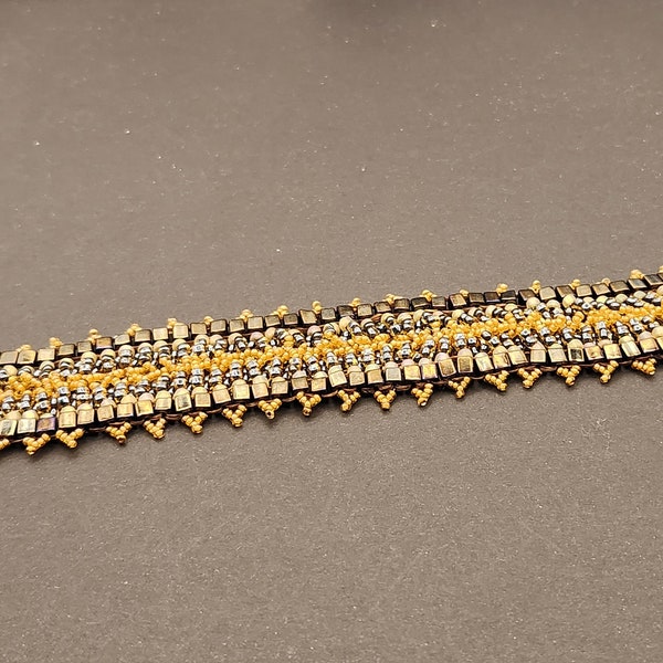 handmade one of a kind beadweave bracelet, "bronze"