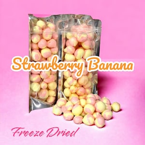 Freeze Dried Strawberry Banana Salt Water Taffy, Crunchy Candy and Sweets, Homemade Taffy, Flavor Taffy Bombs