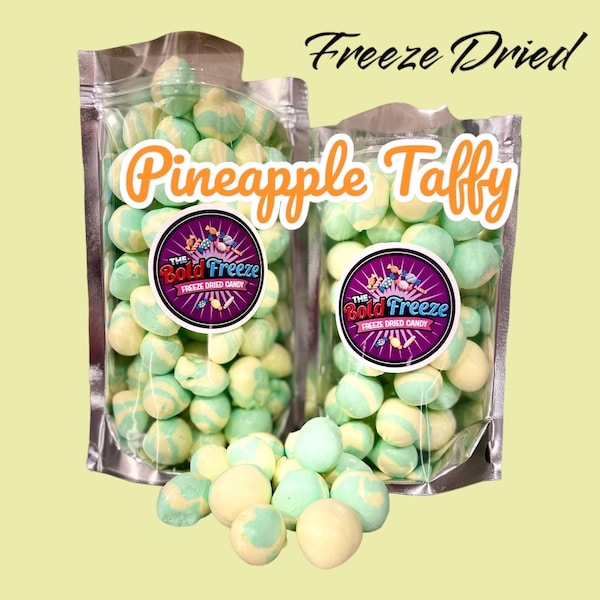 Freeze Dried Pineapple Salt Water Taffy, Delectable Treats, Homemade Fun Taffy Bombs, Dried Candy, Freeze-Dried Snacks