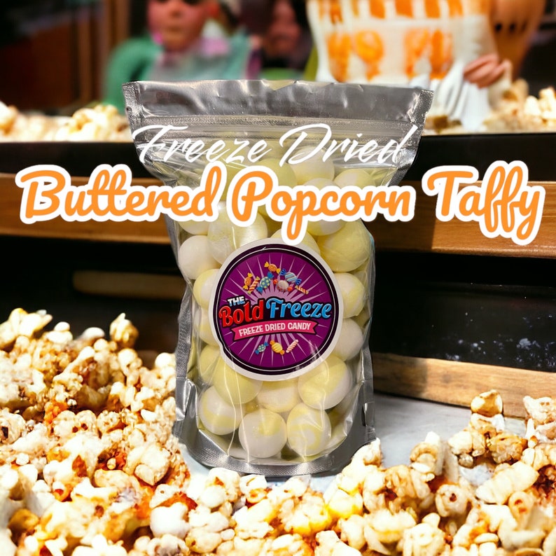 Freeze Dried Buttered Popcorn Salt Water Taffy, Crunchy Candy and