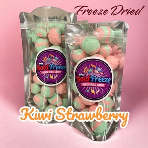 Freeze Dried Kiwi Strawberry Salt Water Taffy, Delectable Treats, Homemade Fun Taffy Bombs, Dried Candy, Freeze-Dried Snacks
