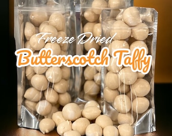 Freeze Dried Butterscotch Salt Water Taffy, Delectable Treats, Homemade Fun Taffy Bombs, Dried Candy, Freeze-Dried Snacks