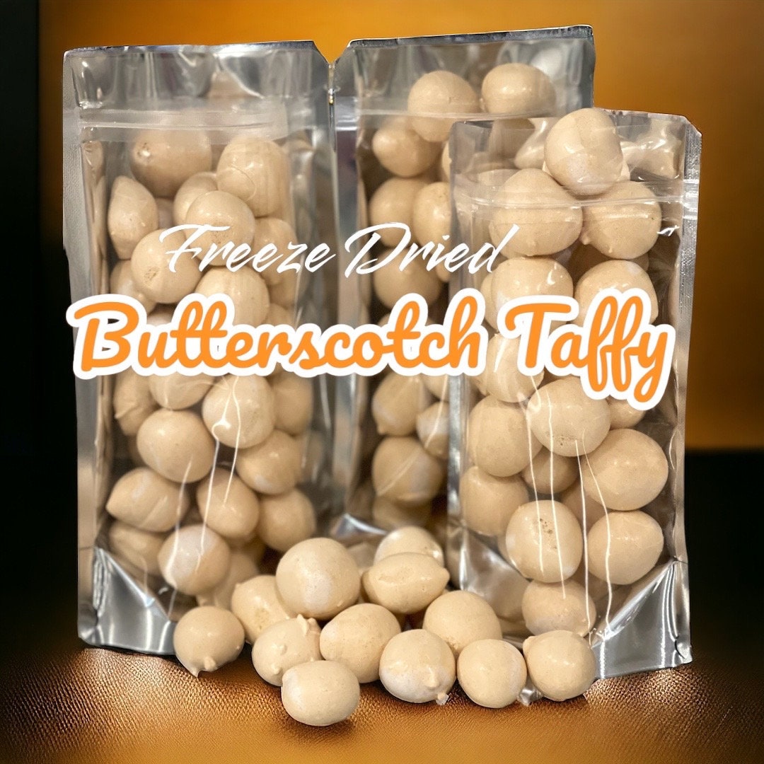 Freeze Dried Butterscotch Salt Water Taffy, Delectable Treats, Homemade Fun Taffy Bombs, Dried Candy, Freeze-Dried Snacks